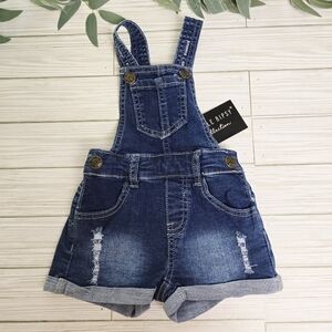 Little Bipsy Toddler Girl Blue Denim Overalls‎ Size 12-18 Months NWT
